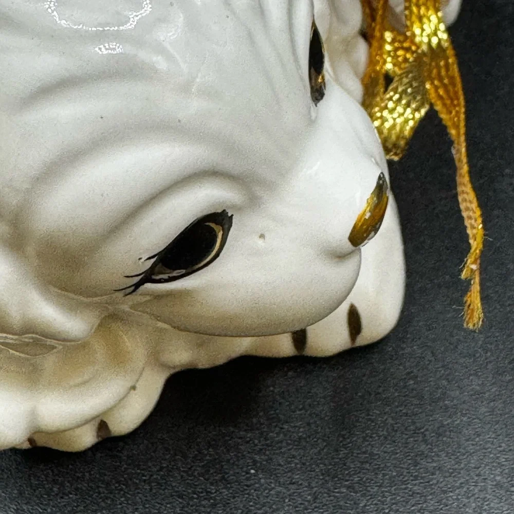 Pair of Vintage White Porcelain Dog Figurines With Flowers Made in Taiwan